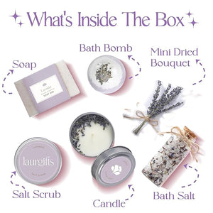 Lavender Small Spa Gift Box for Women ? Relaxing Self Care Set with Candle, Bath Bomb, Soap &amp; Scrub ? Birthday, Thank You, Christmas, Housewarming, Bridal Shower, Get Well Soon Gift Basket for Her