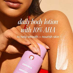 First Aid Beauty - KP Smoothing + Brightening Body Lotion with 10% AHA, Lactic Acid, Urea + Colloidal Oatmeal, Exfoliate &amp; Moisturize, Banish Keratosis Pilaris Bumps, NEW Peach Scent (6. 7 fl oz)