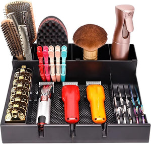 Stylist Tool Box Organizer, Hair Accessory Organizer, Salon Hair Clipper, Professional Hair Clipper Workstation, Holds 3 Trimmers, Multi-Compartment Design, with Scissor Slot (Black)