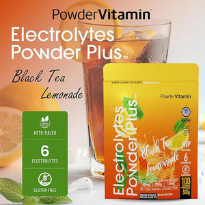 PowderVitamin Electrolytes Powder Plus (100 Servings) Black Tea Lemonade Electrolyte Powder Zero Calorie Keto0 Sugar No Maltodextrin1000mg Potassium120mg Calcium120mg Magnesium Hydration Powder