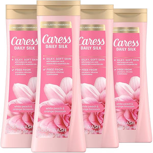 Caress Body Wash for Women Daily Silk White Peach &amp Orange Blossom Shower Gel Body Wash Moisturizing for Noticeably Silky Soft Skin 20 fl oz 4 Pack