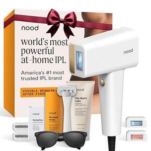Nood¢â NEW Flasher Pro Kit ? IPL Laser Hair Removal Device for Women &amp; Men + Refillable 5-Blade Shaving Razor Kit + Exfoliating Buff Bar + Hydrating Shave Lube + After Shave Serum ? Gloss White