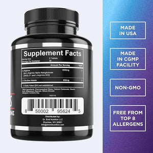 Dr. Emil's ARGININE Plus - L Arginine + L Citrulline - 2500 MG High Dose NO Booster Tablets - Nitric Oxide Supplement for Vascularity and Heart Health (Arginine AAKG and Citrulline Malate 2:1)