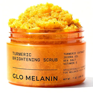 GLO Melanin Turmeric Scrub for Dark Spots Brightening Inner Thighs Bikini Area Underarms Natural Exfoliating Face