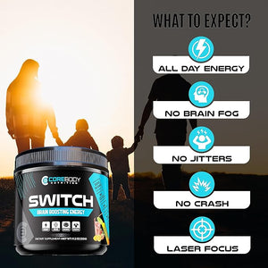 Switch Brain Boosting Nootropic Energy Supplement Powder - Made in USA - Alpha GPC NALT Ashwagandha Sugar Free Energy Keto Increase Mental Focus &amp Cognitive Function Enhances Mood &amp Mem