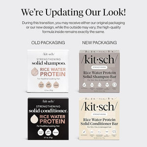Kitsch Rice Water Protein Solid Shampoo and Conditioner Set for Hair Growth ? Strengthening Hair Care Duo w/Rice Protein &amp Vitamins for Damage Repair ? Paraben Sulfate &amp Silicone Free Made i