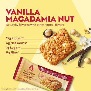 Atkins Soft Baked High Protein Bars Vanilla Macadamia Nut Flavor 15g Protein 4g Net Carbs 2g Sugar Keto Snacks Low Sugar Bars High Fiber Snacks 6 pack (4 bars each)