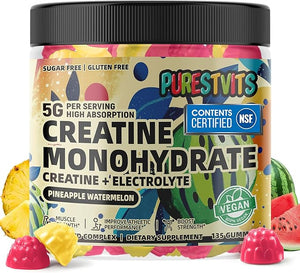 Creatine Monohydrate Gummies (5g) ? Pre-Workout Energy &amp; Muscle Growth Support for Men &amp; Women | Pineapple Watermelon Electrolyte Gummies (135 Count)