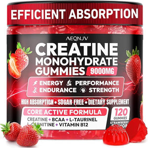Creatine Gummies Monohydrate Complex 9000MG Chewable Creatine Monohydrate Gummies for Men &amp Women with L-Taurine BCAA 2:1 B12/6 Building Muscle Strength and Boost Focus 30 Days Supply