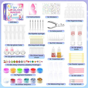 WhizToys DIY Lip Gloss Making Kit£¬Make Your Own Lip Glosses Set Clear Base Lipgloss Keychain Making Kit for Makeup Lover Beginner Teen Girl Gifts£¬Stuff for Girls 10-12