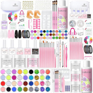 SAVILAND Acrylic Nail Kit with Everything: Professional Nails Kit Acrylic Set For Beginners Gel Polish Kit U V Lamp Starter Full Nail Supplies Decoration DIY Home Salon