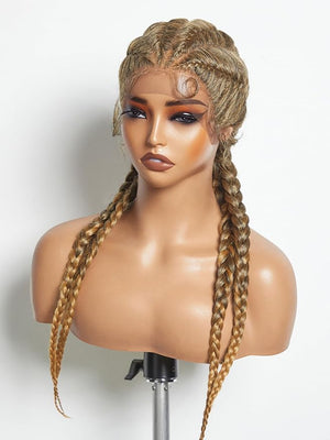 GORGIUS Blonde Highlight Braided Lace Front Wigs Pre Plucked Knotless Synthetic Box Braiding Wig Handmade 4 Twisted Cornrow Braids Wig For Women