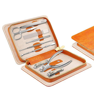 ZIZZON Manicure Set Professional Stainless Steel Toenail and Fingernail Clippers Set 9 in1 Pedicure and Grooming kit with Travel Case (Orange)