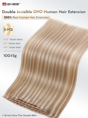 WIGNEE Butterfly Human Hair Extensions Strawberry Highlight Blonde Hair Extensions Real Human Hair 18 Inch Genius Double Weft Human Hair Extensions Glueless and Seamless for Thin hair(18/60A)