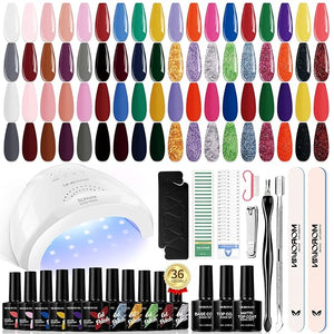 Morovan Gel Nail Polish Kit with UV Light: 36 Colors Gel Nail Polish Set with Pure Gillter Gel Polish Soak Off Gel Nail Kit Contain Base &amp; Top Coat Nail Polish Starter Kit