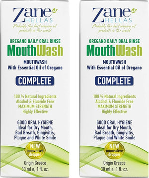 Zane Hellas MouthWash. Oral Rinse with Oregano Oil Power. Ideal for Gingivitis Plaque Dry Mouth and Bad Breath. Alcohol and Fluoride Free. 100% Herbal Solution. 2 fl.oz.-60ml.