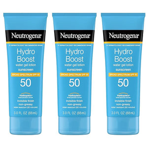 Neutrogena Hydro Boost Water Gel Moisturizing Sunscreen Lotion Broad Spectrum Sunblock SPF 50 Water Resistant Travel Size Sunscreen For Sensitive Skin 3 FL OZ (3-Pack)