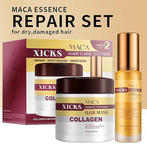 Maca Collagen Hair Repair Set - 16.9oz Hair Mask + 1.69oz Moroccan Oil - Deep Moisture &amp Shine Treatment for Curly/Frizzy/Dry Hair - Repairs Split Ends &amp Knots - All Hair Types