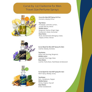 Curve Liz Claiborne Men's Cologne Travel Size Sprays, 3 Piece Mini EDT 0.5 Ounce