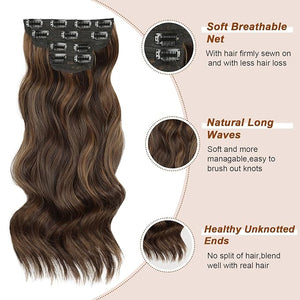Vigorous Clip in Hair Extensions Black&ampDark mix light brown Hair Extensions Clip ins 4PCS Thick Synthetic Wavy hair for Women