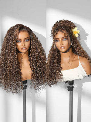 LUVME HAIR 7x6 HD Lace All-Day Comfort Wig PartingMax Lace Wigs Water Wave Curly Lace Front Wigs Human Hair Pre Cut Plucked Lace Frontal Glueless 24 Inches Hlighlight Color