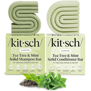 Kitsch Clarifying Tea Tree Shampoo and Conditioner Set ? Shampoo &amp Conditioner Bar for Women and Men Scalp &amp Oil Control Hair Care ? Free of Paraben Sulfate &amp Silicone ? Made in USA - 2
