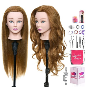 Mannequin Head with 80% Real Human Hair - 26 Inch Cosmetology Mannequin Doll Head for Hair Styling, Training Practice Braiding Manikin Head with Table Clamp Suitable for Hair Extensions