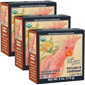 Light Mountain Henna Hair Color &amp Conditioner - Light Red Hair Dye for Men/Women Organic Henna Leaf Powder and Botanicals Chemical-Free Semi-Permanent Hair Color 4 Oz (Pack of 3)