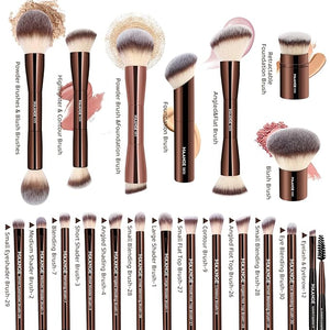 MAANGE 20 Pcs Makeup Brushes with Gift Box Double-End Multi-functional Makeup Brushes for Blending Liquid Powder Concealer Cream Blush BuffeCoffeeBrown