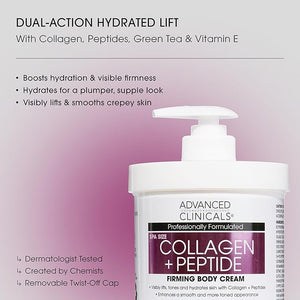 Advanced Clinicals Collagen Peptides Body Lotion &amp; Face Moisturizer | Peptide Infused Collagen Lotion For Women &amp; Men Helps Improve Look Of Crepe Skin, Wrinkles, &amp; Uneven Dry Skin Texture,