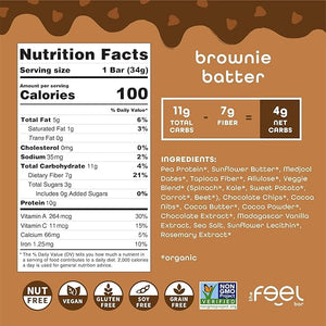Feel Bar Minis ? Kids Protein Bars | Brownie Batter ? 12 Pack | 10g Plant Protein | 100 Calories | No Added Sugar | + Daily Veggies | Gluten Free No Nuts No Soy No Dairy No Grains