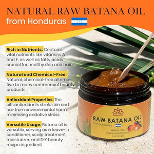 Batana Oil from Honduras - 100% Pure Raw Batana Oil - for Hair Growth, 100% Natural, Pure, Prevent Hair Loss and Enhances Hair Thickness in Men &amp; Women (8 oz)