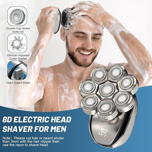 Electric Head Shavers for Men£º- 6 in 1 Head Shavers for Bald Men IPX6 Waterproof Men's 8D Electric Head Razor Wet&ampDry Rotary Shaver Grooming Kit with Nose Beard Trimmer Hair Clipper