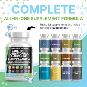 Clean Nutraceuticals GABA 750mg 5 HTP 200mg L Tryptophan 500mg L Theanine 200mg Ashwagandha SAM-e L-Glycine - Mood Support Vitamins for Women and Men with L-Tyrosine (90 Count (Pack of 3))