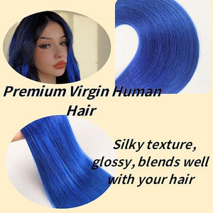 Blue Tape in Hair Extensions Human Hair Invisible Seamless Tape in Human Hair Extensions 14 Inch 20Pcs 50G for Christmas