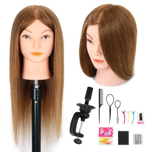 Mannequin Head with Human Hair - 20-22 Cosmetology Mannequin Head with 100% Real Human Hair for Braiding Practice Cutting - Manikin Head with Human Hair for Hairdresser (Light Brown)