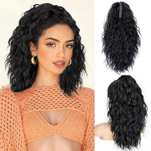 ORSUNCER Claw Clip Ponytail Extension Black Wavy Pony Tails Hair Extensions Layered Fluffy Clip on ponytails for Women Synthetic Hairpieces