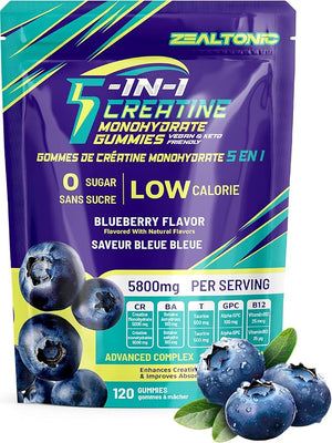 Creatine Monohydrate Gummies 5800mg with Betaine &amp Alpha GPC | 0 Sugar | Pre Workout Energy Booster for Men &amp Women | Muscle Growth &amp Boost Strength &amp Faster Recovery | (120 Blueberry