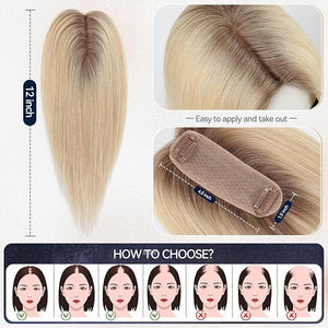 starluck Hair Toppers for Women Real Human Hair 4.5*1.5Silk Base ombre Light Blonde No Bangs 100% Real Human HairToppers for Women with ThinningHair Cover Gray Roots