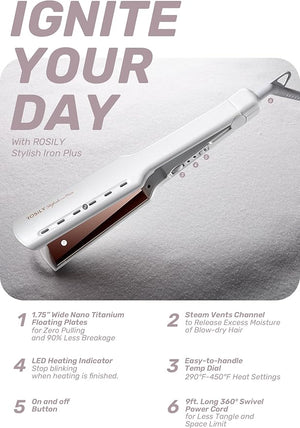 ROSILY Nano Titanium Flat Iron | 1.75 Inch Wide Hair Straightener Dual Voltage 100-240V Adjustable Temperature Suitable for All Hair Type Instant Heat Up