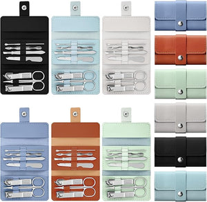 WILLBOND 12 Sets Manicure Set Nail Clippers Pedicure Kit 7 in 1 Stainless Steel Professional Pedicure Set Grooming Kits Nail Care Tools with Travel Case Multi Color(Morandi Colors)