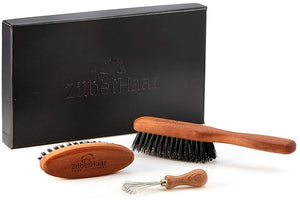 ZilberHaar Beard Brush Grooming Kit - Stiff Bristles Boar Bristles - Ideal for Medium to Long Thick Beards - Distributes Balm &amp Oil for Growth/Styling - With Brush Cleaning Tool