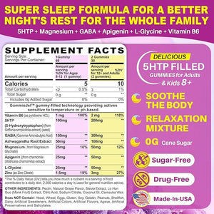 5HTP Gummies for Adults &amp Kids 8+ Melatonin Free Gummies with Magnesium Glycinate GABA L-Glycine Ashwagandha Vitamin B6 for Delicious Zzzs Brain &amp Muscle Relaxation 0 Sugar 60 Count (Pa