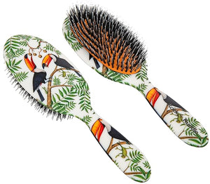 Rock &amp Ruddle Natural Mixed Boar Bristle Hair Brush for Women and Kids (Large 21 cm) - Perfect for Wet or Dry Hair Detangling Smoothing Blowdrying - Designed &amp Made in UK - Toucans Design
