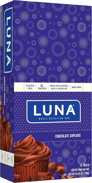 Luna BAR - Gluten Free Snack Bars - Chocolate Cupcake -8g of Protein - Non-GMO - Plant-Based Wholesome Snacking - On The Go Snacks (1.69 Ounce Snack Bars 15 Count)