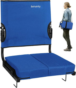 Portable Stadium Seat for Bleachers with Back Support, Wide Padded Bleacher Chair with High Back and Thick Cushion for Adults, Folding Stadium Chair for Football Sports Events (Blue)