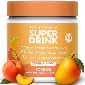 Forgge Energy Booster Super Drink - Clean Caffeine + B12 B6 C &amp D Vitamins - Sugar Free Energy Drink Powder with Electrolytes Amino Acids Antioxidants Lions Mane - Vegan Keto-Friendly - 30 S