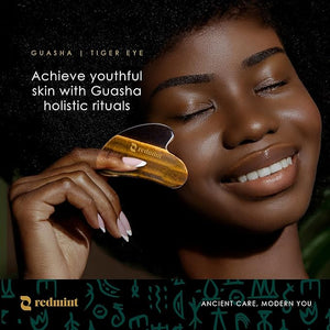 Redmint Tiger Eye Gua Sha Tool for Face | Rooted in Ancient TCM Wisdom | Rediscover Youthful Skin | Facial Massage Tools for Puffiness Reducing Jawline Sculpting | Face Stone Gua Sha to Lift Plump