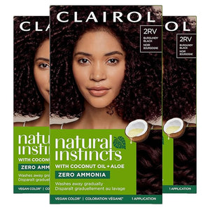 Clairol Natural Instincts Demi-Permanent Hair Dye 2RV Burgundy Black Hair Color Pack of 3