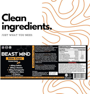 Extreme Energy Pills | 400mg Caffeine | 600mg Ashwagandha | 200mg Lions Mane | Increased Energy &amp Focus &amp Mood by Beast Mind